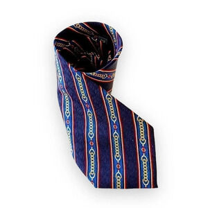 Enzo Ballagio World Polo Championship Silk Tie Blue Red Chain Print‎ Necktie Men